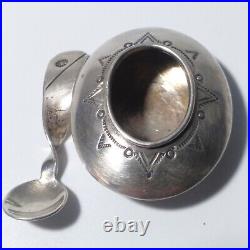 Vintage Navajo Pawn Salt Cellar Bowl & Twisted Spoon Stamped 925 EL 16.87g