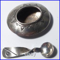 Vintage Navajo Pawn Salt Cellar Bowl & Twisted Spoon Stamped 925 EL 16.87g