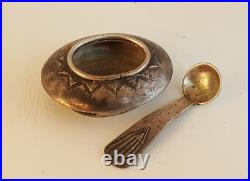 Vintage Navajo salt cellar with original bowl spoon hand stamped sterling tested