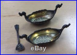 Vintage Norway Sterling Silver Viking Ship Salt & Pepper Dish With One Spoon A25