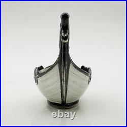 Vintage Norwegian Viking Boat Salt Cellar & Spoon Sterling Silver Enamel