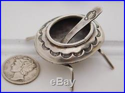 Vintage Old Pawn Stamped Sterling Silver Native Navajo Salt Cellar Spoon
