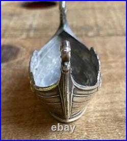 Vintage Ornate Norwegian Viking Ship Salt Boat Cellar Dish 925 Sterling Silver