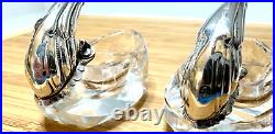 Vintage Pair Of 835 Silver Swan Crystal Divided Salt Cellar Set