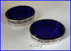 Vintage Pair Whiting Salt Cellars Pierced with Cobalt Liner 3 1/8 x 1