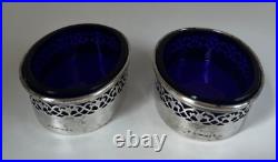 Vintage Pair Whiting Salt Cellars Pierced with Cobalt Liner 3 1/8 x 1