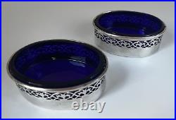 Vintage Pair Whiting Salt Cellars Pierced with Cobalt Liner 3 1/8 x 1