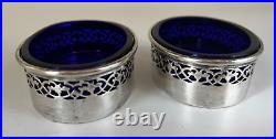 Vintage Pair Whiting Salt Cellars Pierced with Cobalt Liner 3 1/8 x 1