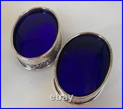 Vintage Pair Whiting Salt Cellars Pierced with Cobalt Liner 3 1/8 x 1