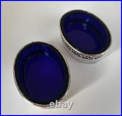 Vintage Pair Whiting Salt Cellars Pierced with Cobalt Liner 3 1/8 x 1