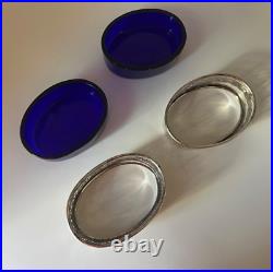 Vintage Pair Whiting Salt Cellars Pierced with Cobalt Liner 3 1/8 x 1