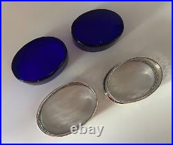 Vintage Pair Whiting Salt Cellars Pierced with Cobalt Liner 3 1/8 x 1