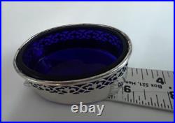 Vintage Pair Whiting Salt Cellars Pierced with Cobalt Liner 3 1/8 x 1