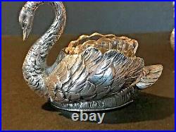 Vintage Pair of German Silver Swan Salts with Moveable Wings
