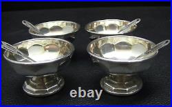 Vintage S. C. S Co. Made in USA 4 Sterling Silver Salt Cellars with4 Sterling Spoons