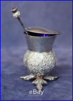 Vintage Scottish Hamilton & Inches Thistle Master Salt with Cobalt Liner & Spoon