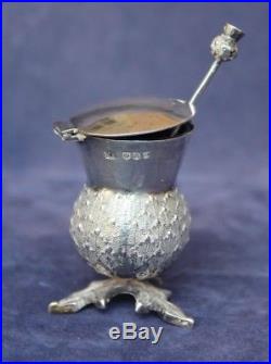 Vintage Scottish Hamilton & Inches Thistle Master Salt with Cobalt Liner & Spoon