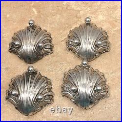 Vintage Set of 4 British Sterling Silver Salt Cellars and Spoons Footed Shell