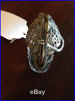 Vintage Silver And Crystal Swan Salt Cellar With Spoon. Set Of 4