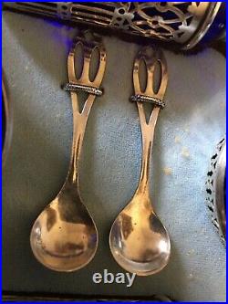 Vintage Sterling Pair Of Salt Cellars W, Serving Spoons, S&P Shakers, Orig. Box