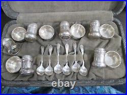 Vintage Sterling Salt Cellars, Pepper Shakers & Salt Spoons Set
