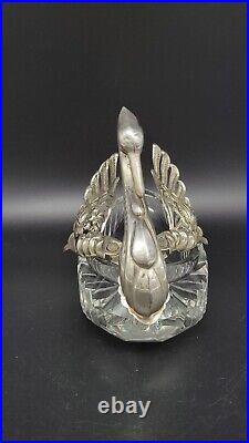 Vintage Sterling Silver & Crystal Swan Master Salt Cellar / Caviar Bowl, 6 1/4