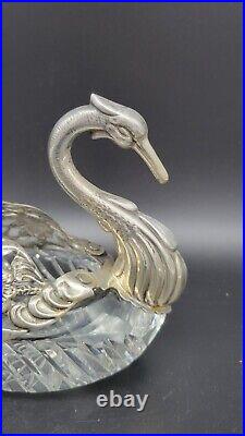 Vintage Sterling Silver & Crystal Swan Master Salt Cellar / Caviar Bowl, 6 1/4