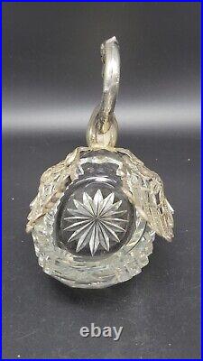 Vintage Sterling Silver & Crystal Swan Master Salt Cellar / Caviar Bowl, 6 1/4