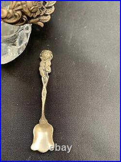 Vintage Sterling Silver Cut Crystal Salt/caviar Serving Cellar With Spoon
