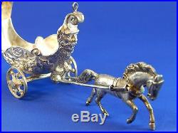 Vintage Sterling Silver Horse Drawn Chariot with Winged Cherub Salt Cellar