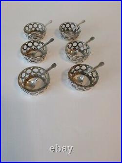 Vintage Sterling Silver Salt Cellars with sterling Spoons. Set of 6