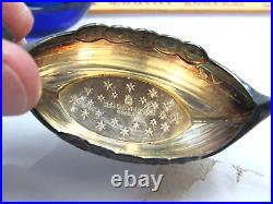 Vintage Sterling Silver Salt Dip Boat Cobalt Blue Glass Insert 925 Cellar