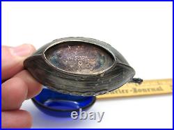 Vintage Sterling Silver Salt Dip Boat Cobalt Blue Glass Insert 925 Cellar