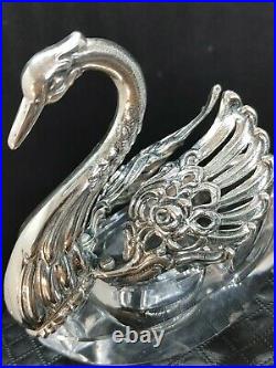 Vintage Sterling Silver and Crystal Swan Salts Made in Germany Signed AB