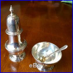 Vintage Tiffany & Co. Sterling Silver Salt Cellar with Spoon and Pepper Shaker
