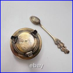 Vintage USSR Mini Spoon Salt Cellar Gilt Silver 875 Silverware Box Bowl Old Gift