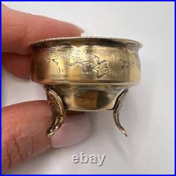 Vintage USSR Mini Spoon Salt Cellar Gilt Silver 875 Silverware Box Bowl Old Gift