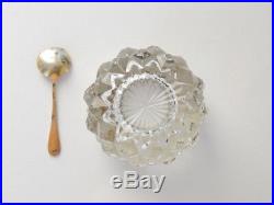 Vintage USSR Soviet Salt Cellar Spoon Sterling Silver 875 Enamel Crystal Glass