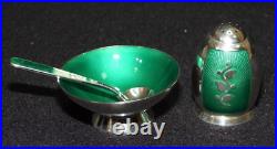 Vintage VB Volmer Bahner Denmark Sterling Green Enamel Pepper Shaker Salt Cellar