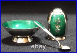 Vintage VB Volmer Bahner Denmark Sterling Green Enamel Pepper Shaker Salt Cellar