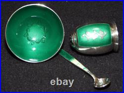 Vintage VB Volmer Bahner Denmark Sterling Green Enamel Pepper Shaker Salt Cellar