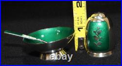 Vintage VB Volmer Bahner Denmark Sterling Green Enamel Pepper Shaker Salt Cellar