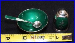 Vintage VB Volmer Bahner Denmark Sterling Green Enamel Pepper Shaker Salt Cellar