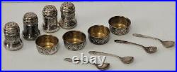 Vintage WEIDLICH Sterling Silver Salt/Pepper 4 Indiv. Sets Shakers, Cellar, Spoons