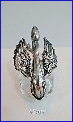 Vintage West German Sterling Silver & Cut Glass Swan Salt Cellar with Spoon
