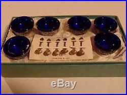 Vintage(early 1900's) Webster Sterling Silver and Dark Blue Cobalt Salt Bowls