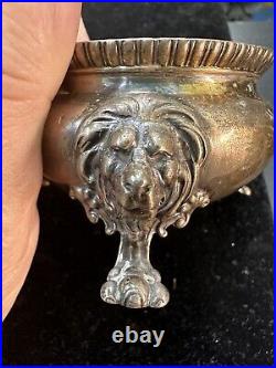 Vintage sterling silver salt dish antique 3 Legged Lion With Glass For Salt Ins