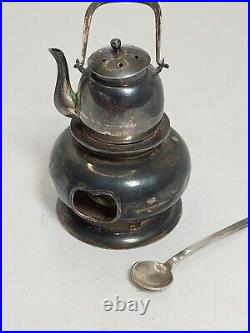 Vntg Japanese 950 Sterling Silver Salt Cellar & Pepper Shaker Set Tea Pot Patina