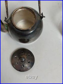 Vntg Japanese 950 Sterling Silver Salt Cellar & Pepper Shaker Set Tea Pot Patina