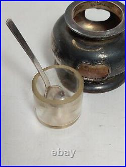 Vntg Japanese 950 Sterling Silver Salt Cellar & Pepper Shaker Set Tea Pot Patina